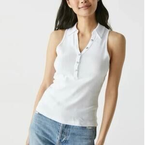 Michael Stars Norah Sleeveless Polo Tank Shine White Medium NWT Minimalist Prep